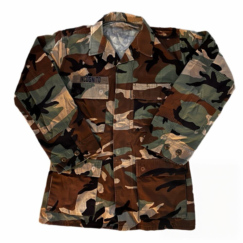 Vintage Woodland Camo Shirt "Incognito" Military-Style 90s Fashion Piece, small